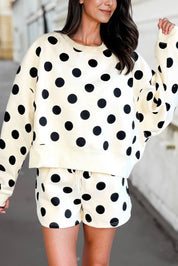 Cute Polka Dot Dot Print Loose Pullover Shorts Set