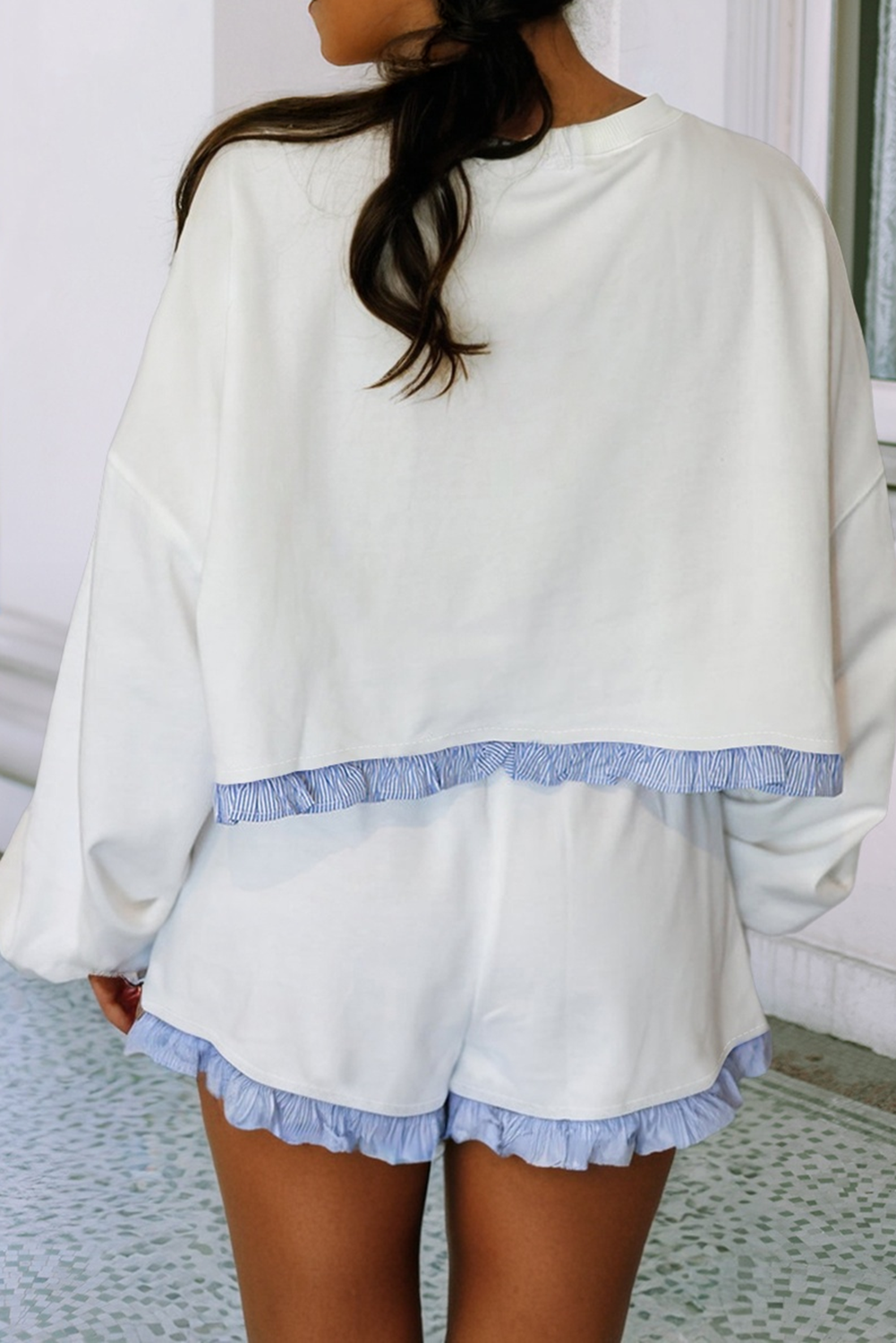 Ruffled Solid Casual Two Piece Top And Pants Sets
