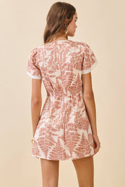 Fern Print Detail Puff Sleeves Dress