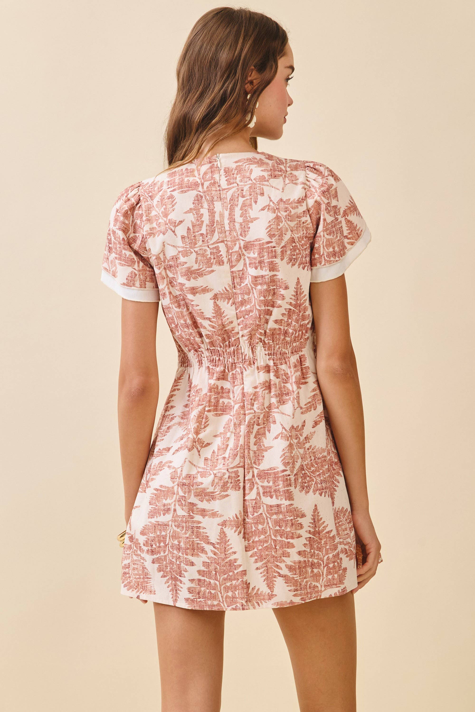 Fern Print Detail Puff Sleeves Dress