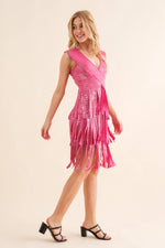 Neck Layered Fringe Bottom Dress