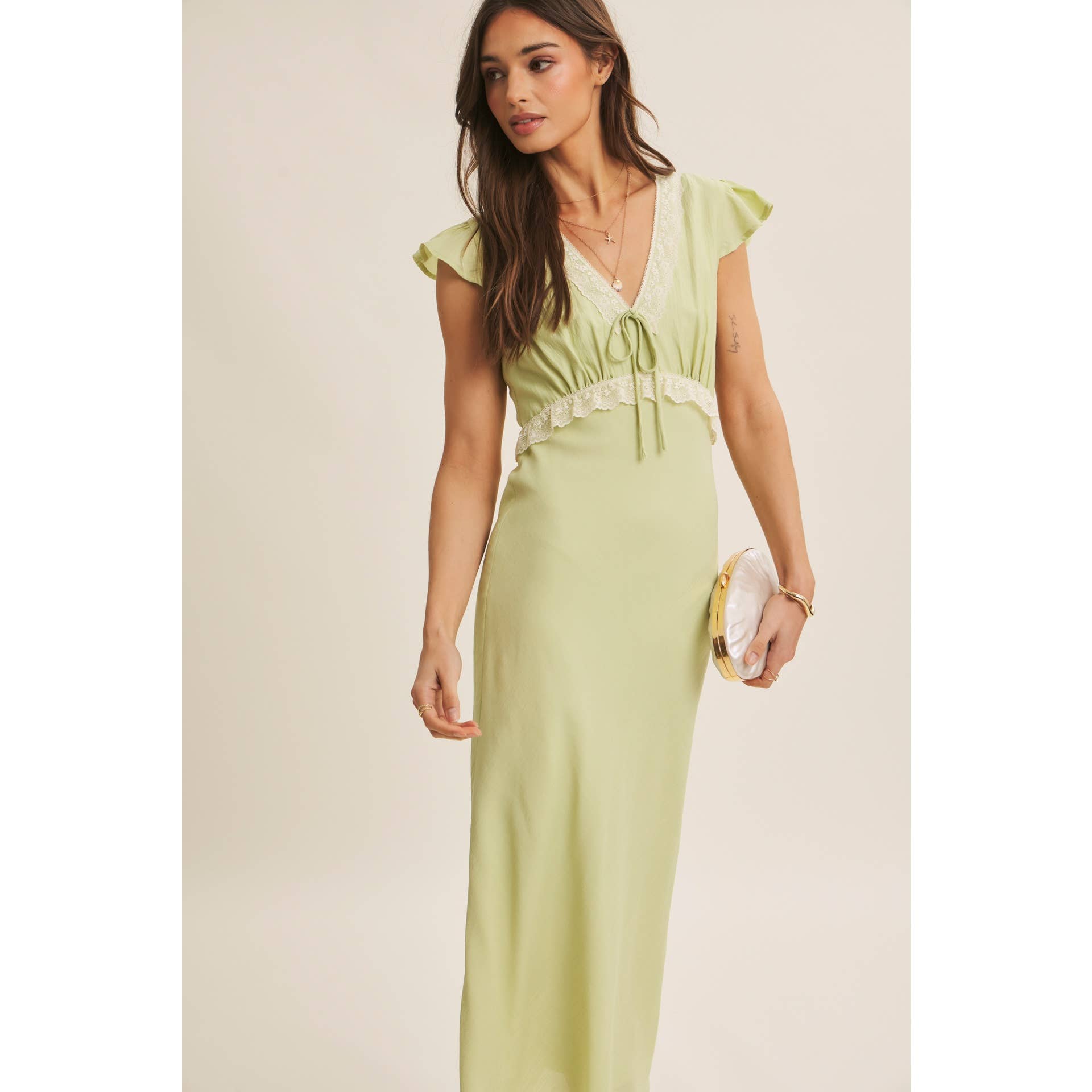SOFTLY REFINED SLIM FIT MIDI DRESS WITH LACE AND WAIST BELT