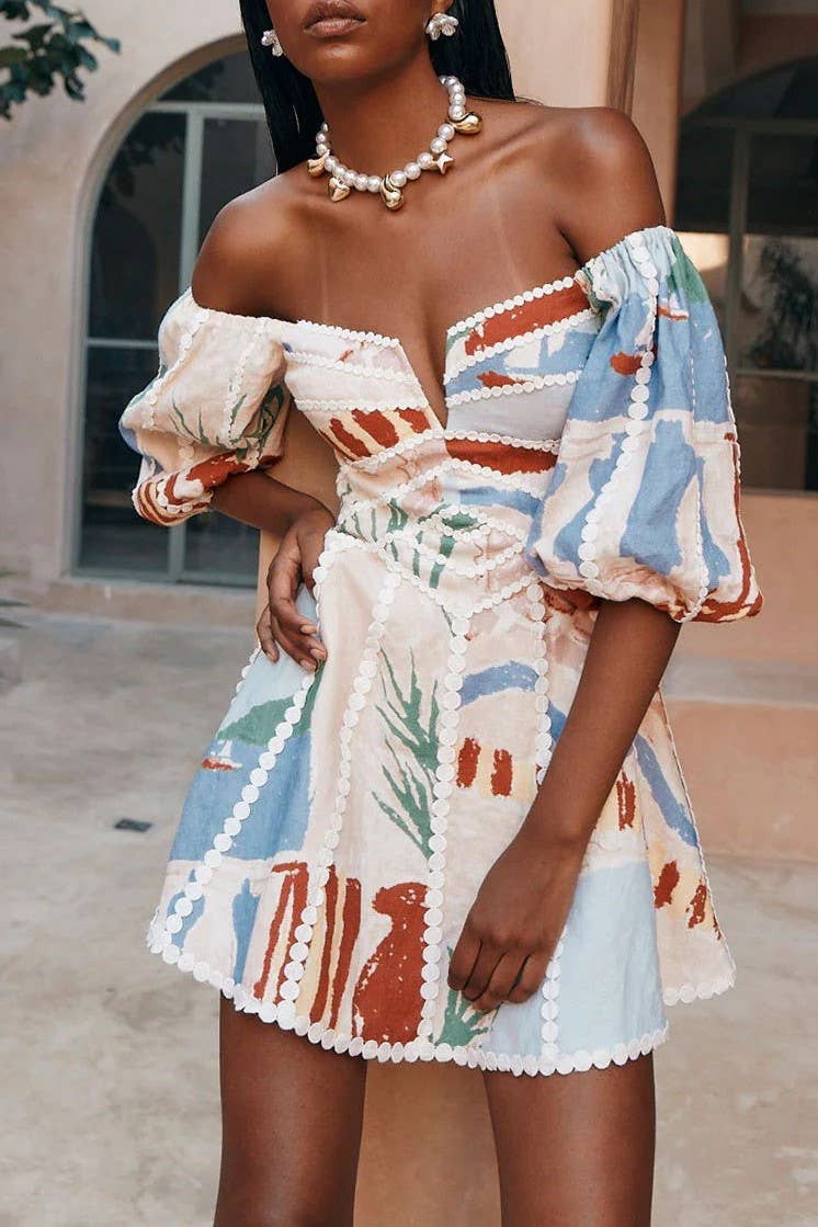 Off Shoulder Print Mini Dress