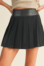 FAUX LEATHER WAIST PLEATED SKIRT - Black