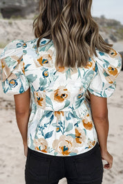 Floral Print Puff Sleeve Babydoll Blouse