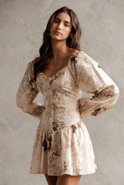 FLORAL EYELET PUFF SLEEVE ROMPER: BEIGE FLORAL