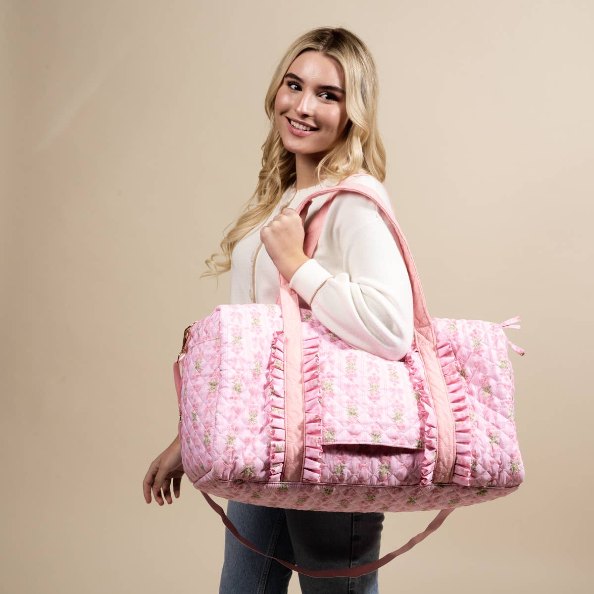 On-the-Go Quilted Weekender Bag–Pink