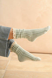 DYE & WASH CROCHET TRIM SOCKS: SAGE