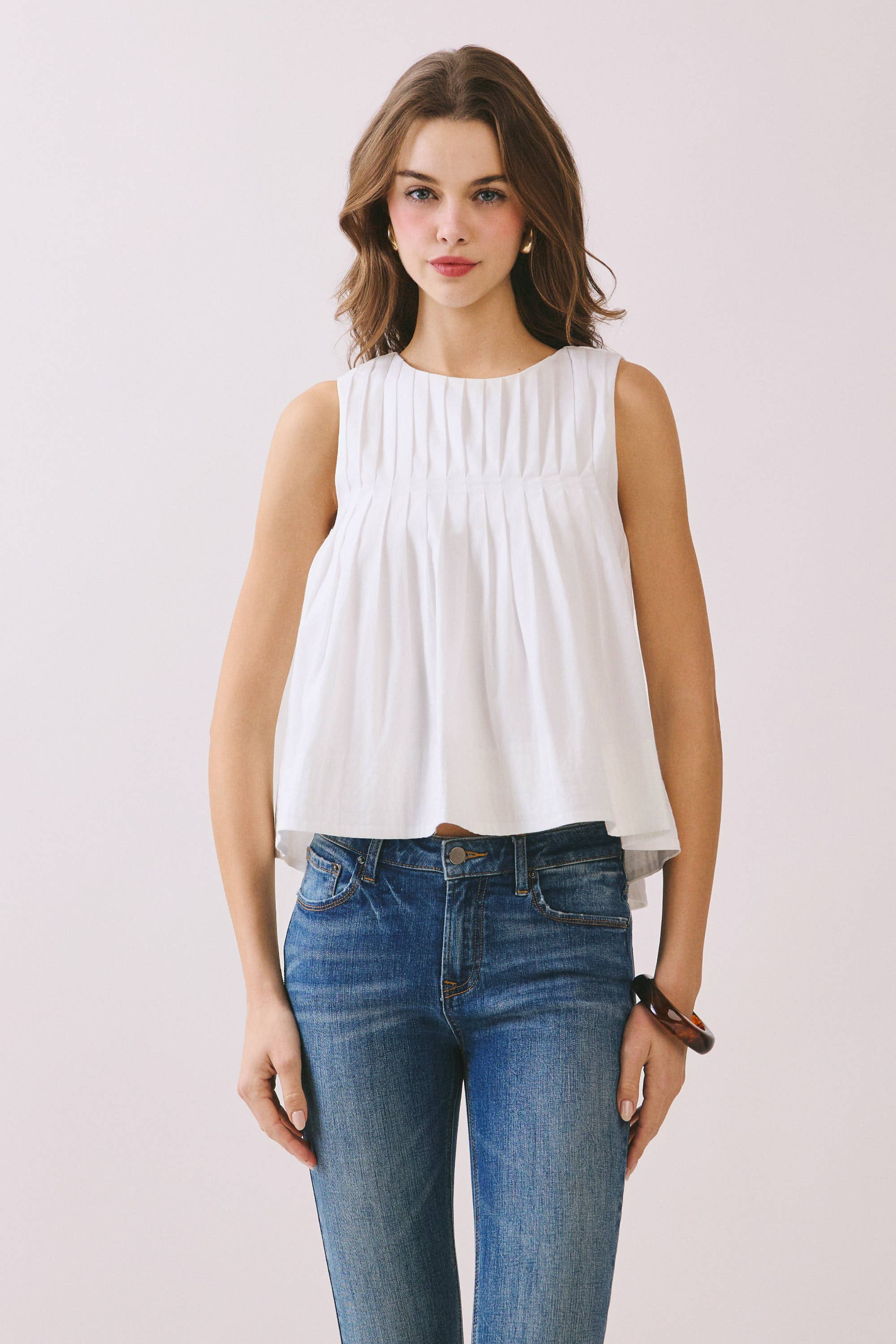 Pleated Detail High Low Sleeveless Top