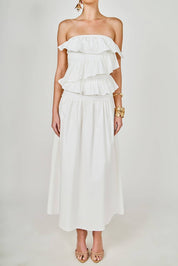 Mixed Media Strapless Maxi Dress: WHITE