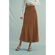 POLKA DOT SATIN MIDI SKIRT CHOCO/BLACK