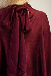 Draped Stand-up Collar Ties At Back Blouse