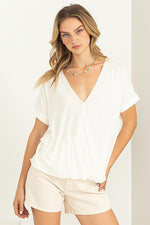 Short Sleeve Surplice Top - Off White