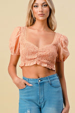 Smocked Ruffled Crop Top - Peach