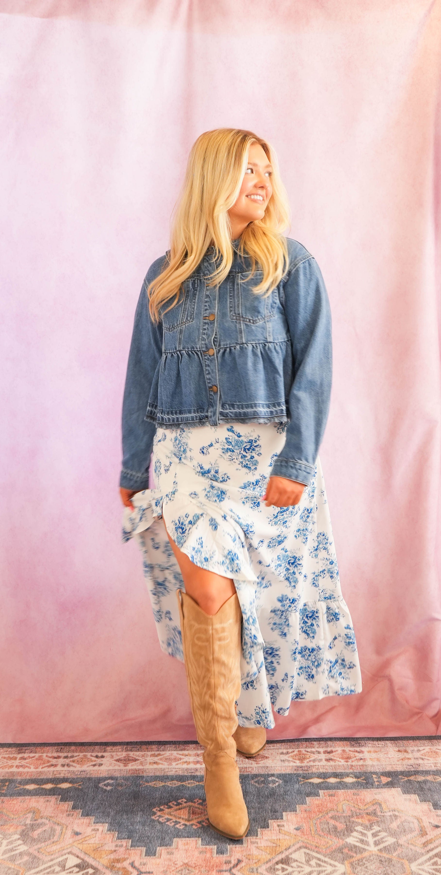 Summer | Boho Floral High Waist Ruffle Split Maxi Skirt