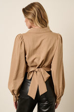 Surplice Back Tie Blouse - Latte