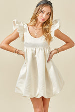 RUFFLE SLEEVE SATIN BUBBLE DRESS