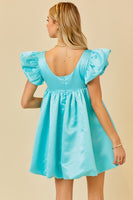 RUFFLE SLEEVE SATIN BUBBLE DRESS