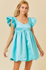 RUFFLE SLEEVE SATIN BUBBLE DRESS