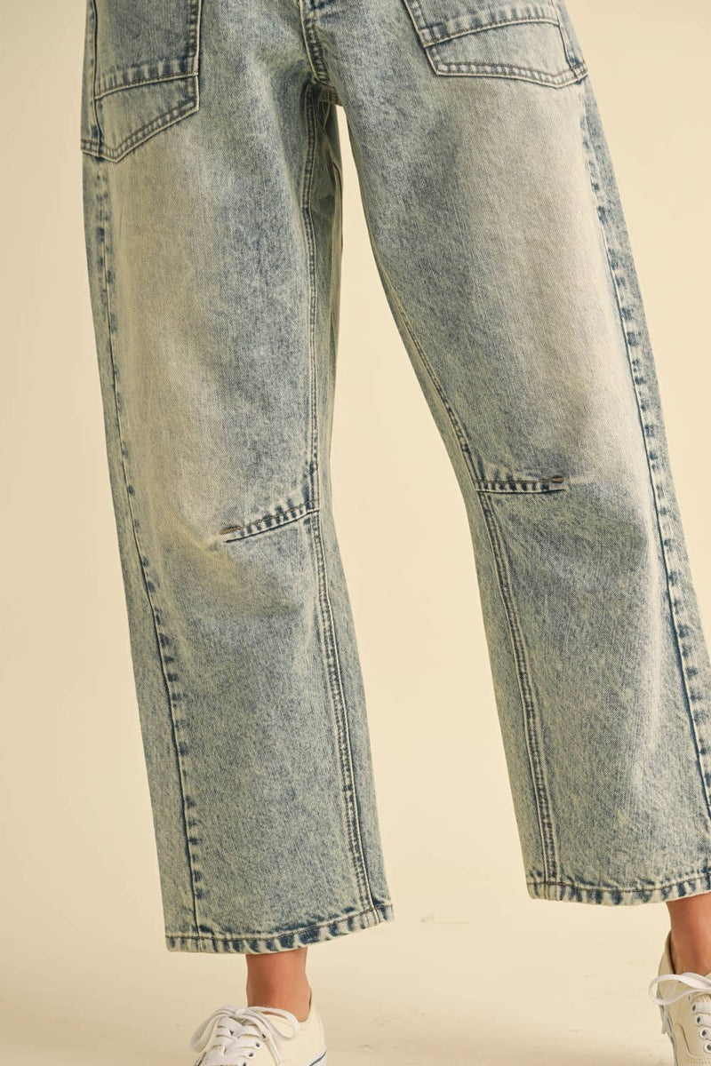 WASHED DENIM PANTS: DENIM