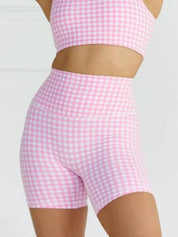 Cherry & checkered workout sports yoga Pink Shorts