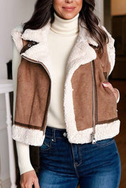 Sherpa Lined Faux Suede Lapel Collar Vest