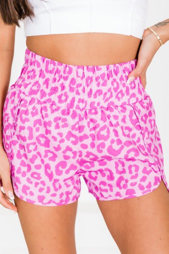 HIGH WAIST LEOPARD ATHLETIC SHORT - PINK