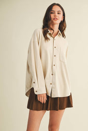 SUEDE SHIRT TOP: ECRU