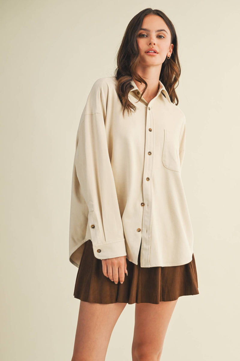 SUEDE SHIRT TOP: ECRU