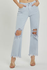 RISEN HIGH RISE DISTRESSED STRAIGHT LEG JEAN