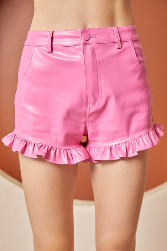 Faux Leather Ruffle Detail Shorts