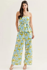Floral Strapless peplum top with matching pants