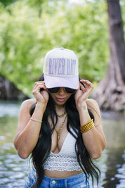 RIVER RAT TRUCKER HAT | CANVAS CAP: LAVENDER CANVAS CAP