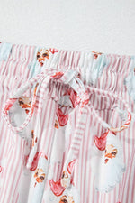 Santa Claus Striped Print Loose Fit Two Piece Lounge Set: Pink