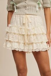 Lace Tiered Shorts with Ruffle Details