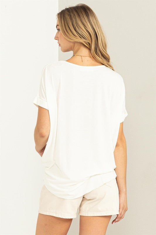 Short Sleeve Surplice Top - Off White