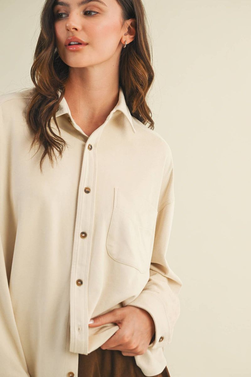 SUEDE SHIRT TOP: ECRU