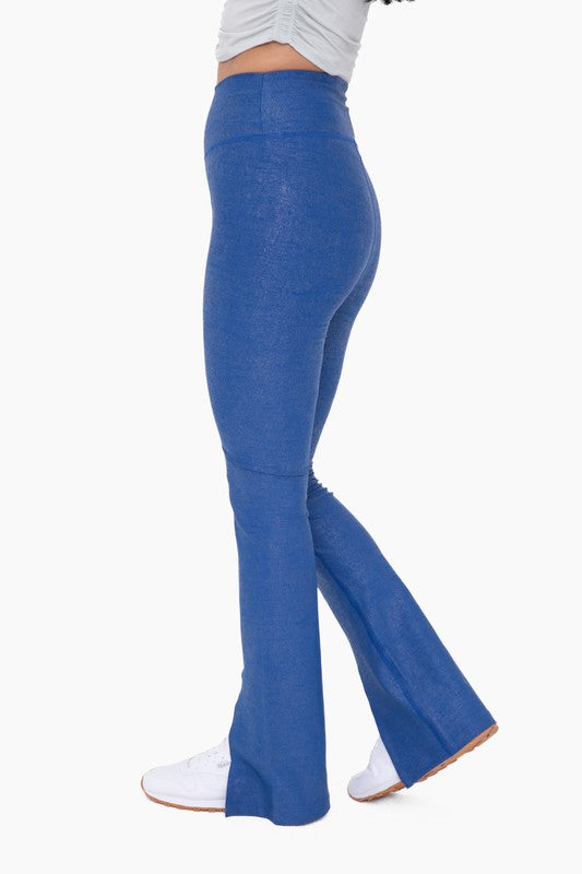 Foil Print Front Slit Legging - Blue