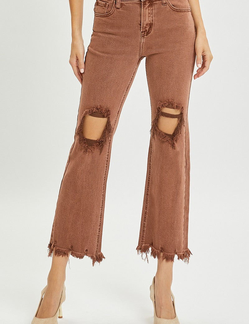 RISEN HIGH RISE DISTRESSED STRAIGHT LEG JEAN