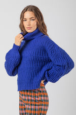 Textured Turtleneck Sweater - Royal