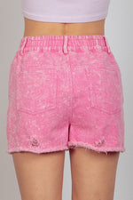 Washed Denim Shorts - Pink