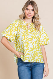 Yellow Floral Puff Sleeve Top