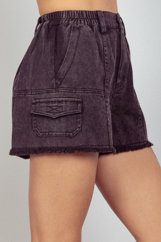 Washed Denim Cargo Shorts