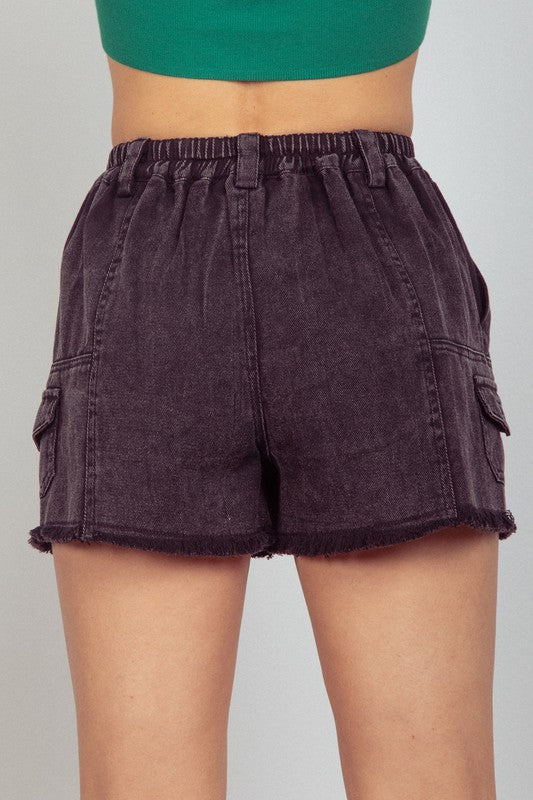 Washed Denim Cargo Shorts