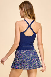 Floral Skirt Athletic Dress - Navy