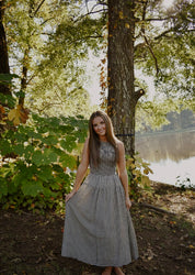 Smocked Gingham Midi Dress