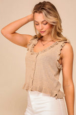 Sleeveless Frill Hem Top - Natural