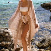 Rose Gold Sparkle Sheer Kimono Beach Bikini CovervUp Robe