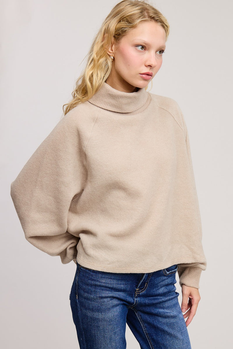 Long Sleeve Cowl Neck Brushed Top