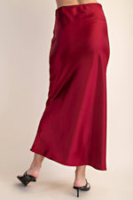 Midi Satin Skirt - Burgundy